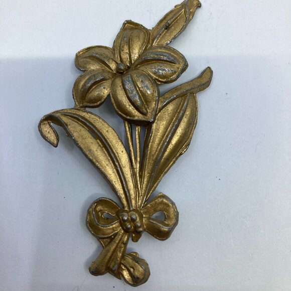 Coro ? Jewelry - Vtg 1940 CORO ? pewter gold enamel flower bow brooch